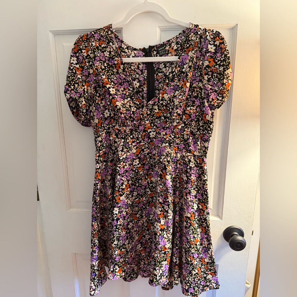 SHEIN Floral Mini Dress - Black, Purple, Orange